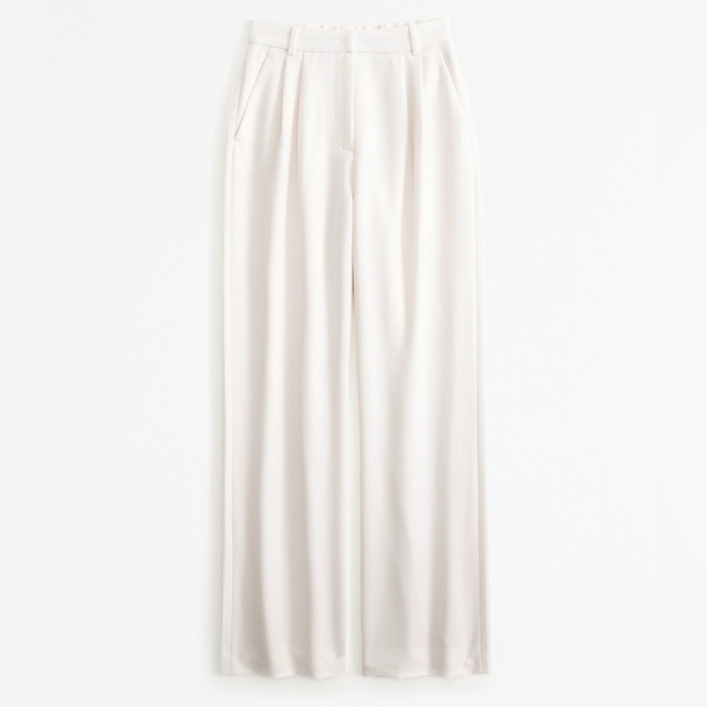 Abercrombie & Fitch Linen Off-White Wide Leg Pants